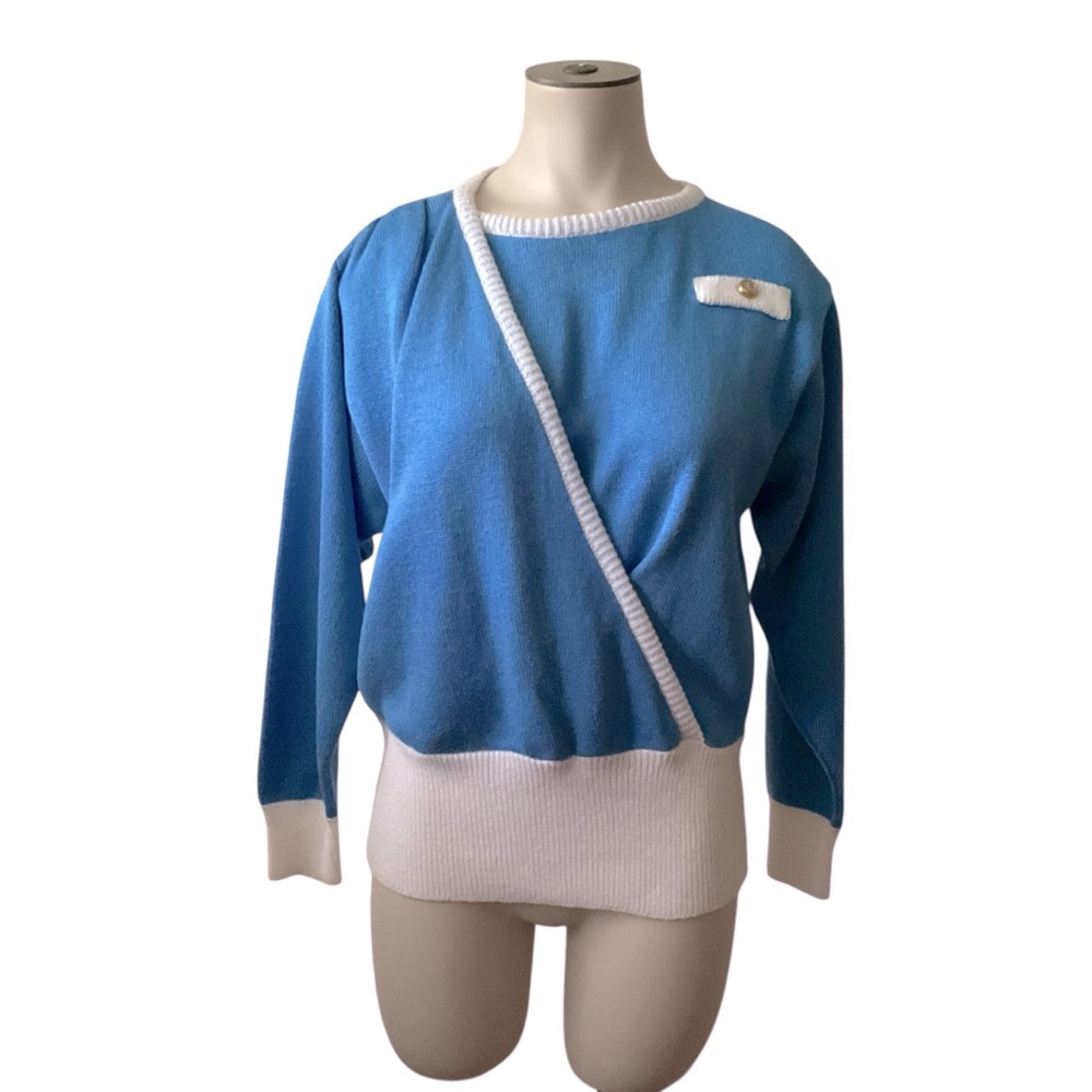 vtg Savion sz Medium Nautical Theme Knit Sweater Blue White USA